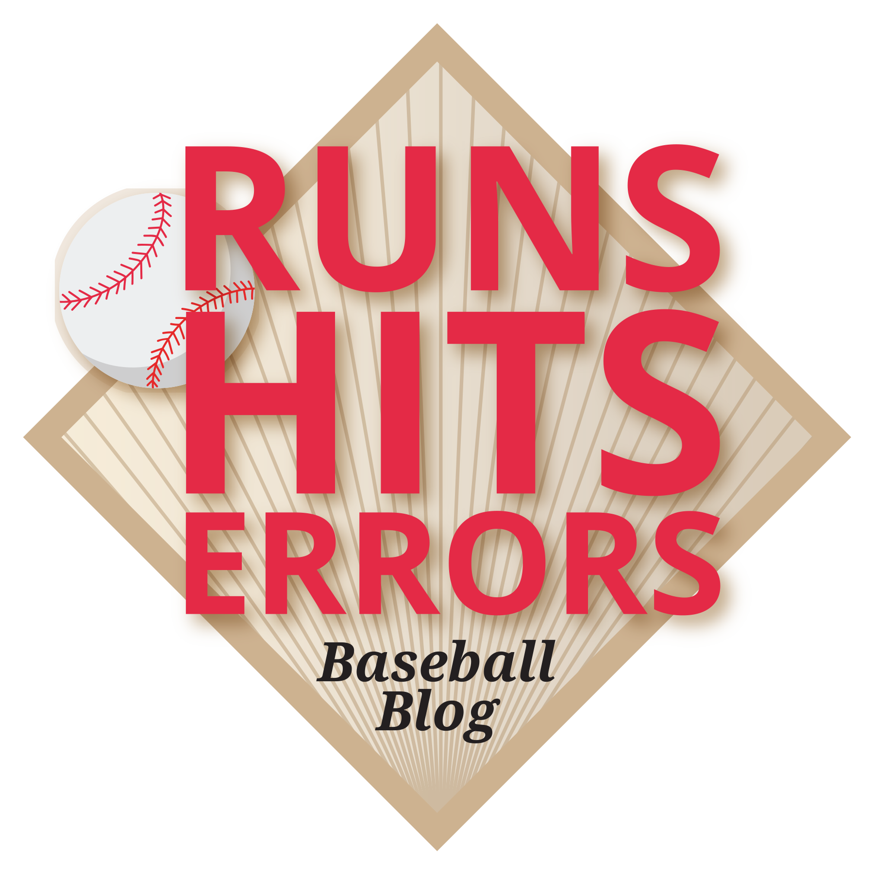 Runs Hits Errors logo--blog name over a stylized baseball diamond, spray lines radiating out from home and a baseball flying out to left